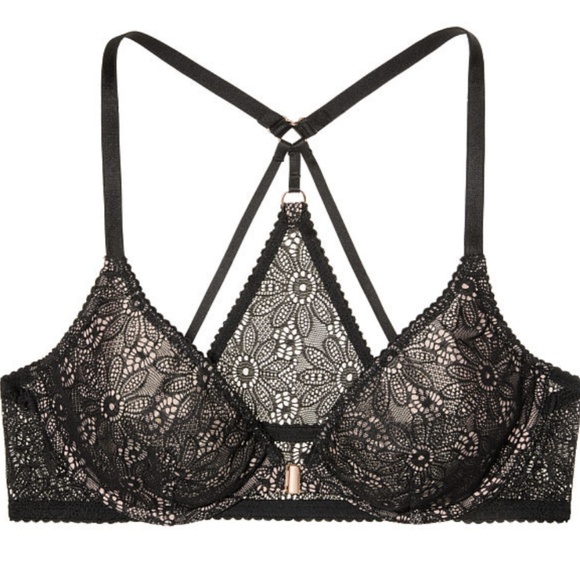 VS bra Plunge Floral cross back black lace… - Picture 1 of 4